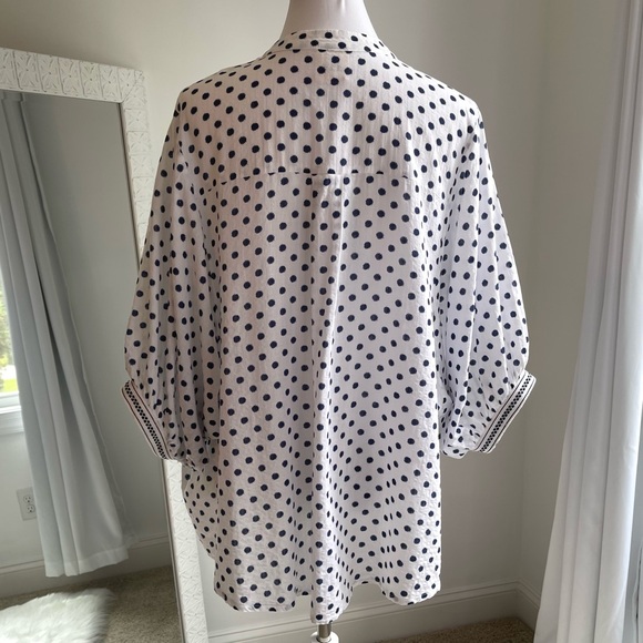Artistic Works by Lu Navy & White Polka Dot Balloon Sleeve Blouse - Picture 12 of 16